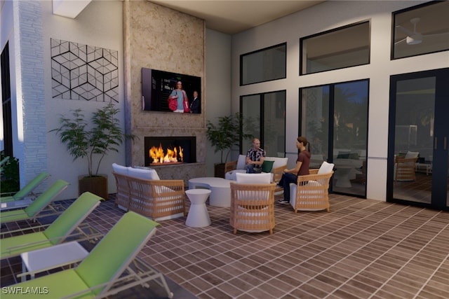 2631 Durham Cir, Naples, FL 34112 - view of patio with a large fireplace