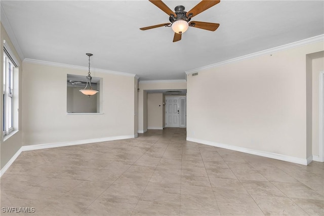 420 Cove Tower Dr Unit 804, Naples, FL 34110 - empty room with ornamental molding, ceiling fan, tile patterned floors, and baseboards