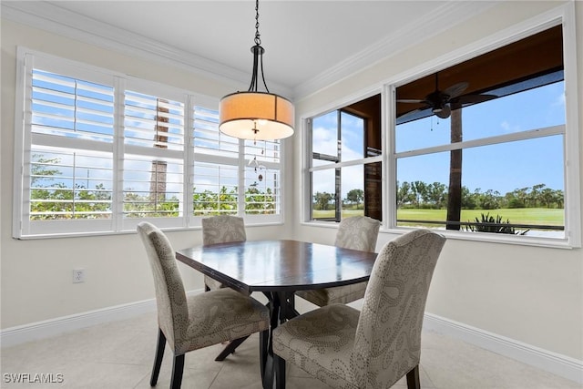 18580 Sandalwood Pointe Unit 101, Fort Myers, FL 33908 - dining space with baseboards, ornamental molding, and tile patterned flooring