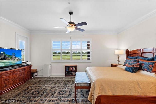 18580 Sandalwood Pointe Unit 101, Fort Myers, FL 33908 - bedroom with crown molding, a ceiling fan, and baseboards