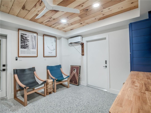 1072 S Seas Plantation Rd, Captiva, FL 33924 - sitting room featuring wood ceiling, a wall unit AC, recessed lighting, carpet floors, and a raised ceiling