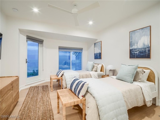 1072 S Seas Plantation Rd, Captiva, FL 33924 - bedroom featuring a ceiling fan, light wood finished floors, and recessed lighting