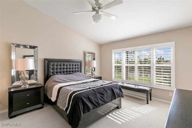 20131 Seagrove St Unit 408, Estero, FL 33928 - carpeted bedroom featuring baseboards, lofted ceiling, and a ceiling fan