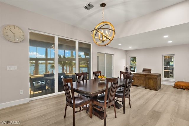 603 SW 53rd Ter, Cape Coral, FL 33914 - dining space with recessed lighting, baseboards, visible vents, a chandelier, and light wood-style floors