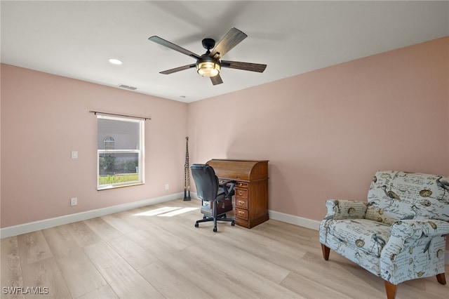 603 SW 53rd Ter, Cape Coral, FL 33914 - office with a ceiling fan, baseboards, light wood finished floors, and recessed lighting