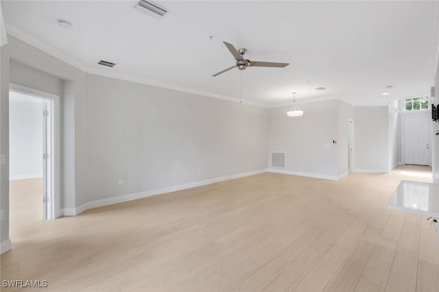 18911 Bay Woods Lake Dr Unit 102, Fort Myers, FL 33908 - unfurnished room with a ceiling fan, crown molding, light wood-style floors, and baseboards