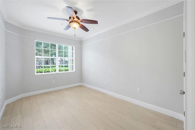 18911 Bay Woods Lake Dr Unit 102, Fort Myers, FL 33908 - empty room with ceiling fan, light wood finished floors, crown molding, and baseboards