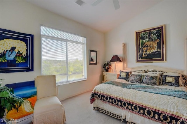281 Lenell Rd Unit 1 7-A, Fort Myers Beach, FL 33931 - carpeted bedroom with ceiling fan and vaulted ceiling