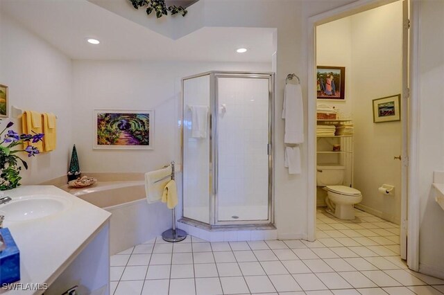 281 Lenell Rd Unit 1 7-A, Fort Myers Beach, FL 33931 - full bath with recessed lighting, tile patterned floors, a shower stall, toilet, and a bath