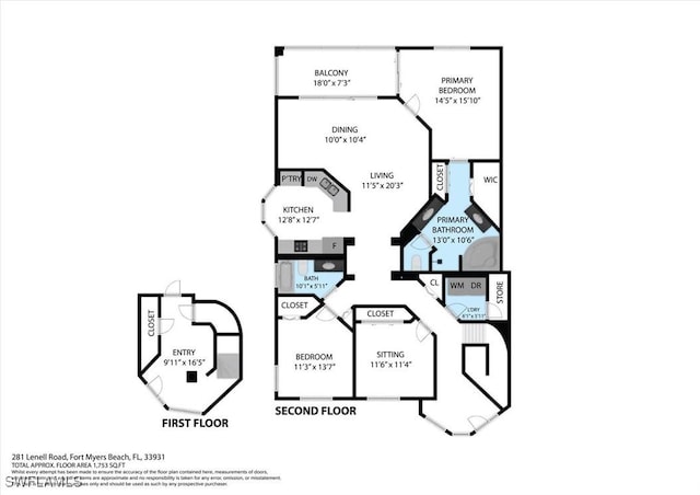 281 Lenell Rd Unit 1 7-A, Fort Myers Beach, FL 33931 - floor plan