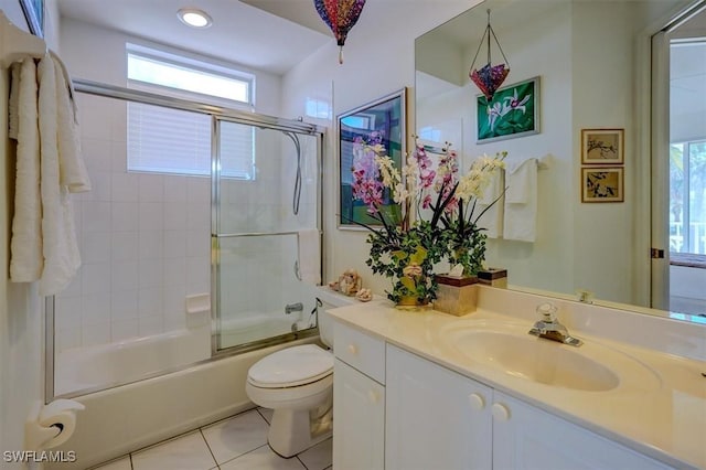 281 Lenell Rd Unit 1 7-A, Fort Myers Beach, FL 33931 - bathroom with shower / bath combination with glass door, recessed lighting, vanity, tile patterned floors, and toilet