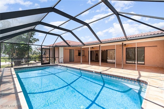 pool featuring a patio area and ceiling fan