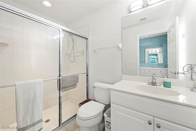 9046 Astonia Way, Estero, FL 33967 - full bath featuring recessed lighting, visible vents, toilet, vanity, and a stall shower