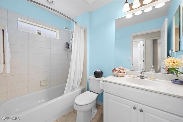 9046 Astonia Way, Estero, FL 33967 - bathroom featuring vanity, tile patterned flooring, shower / bathtub combination with curtain, and toilet