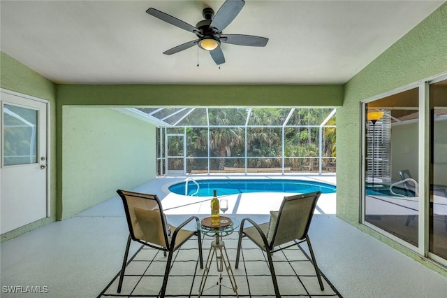 11499 Forest Mere Dr, Bonita Springs, FL 34135 - outdoor pool with a lanai, a patio, and ceiling fan
