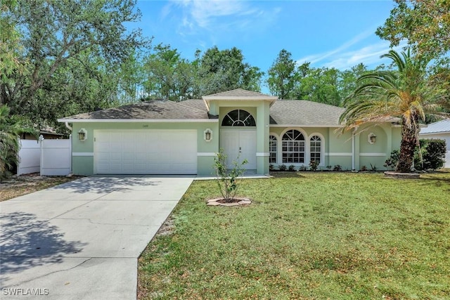 11499 Forest Mere Dr, Bonita Springs, FL 34135 - single story home with concrete driveway, fence, a garage, a front yard, and stucco siding
