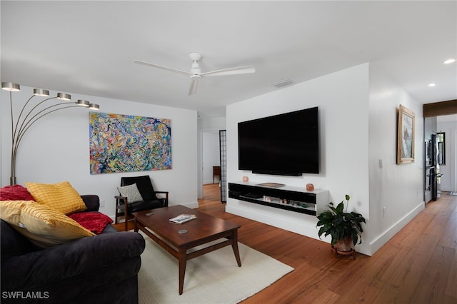 27551 Pullen Ave, Bonita Springs, FL 34135 - living area with wood finished floors, ceiling fan, baseboards, visible vents, and recessed lighting