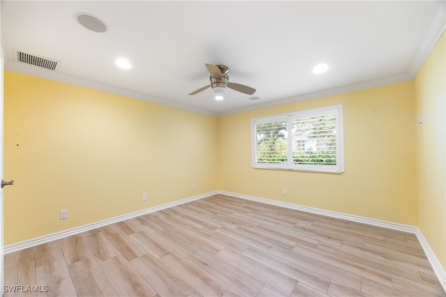 1135 7th St S, Naples, FL 34102 - empty room with crown molding, light wood finished floors, ceiling fan, and recessed lighting