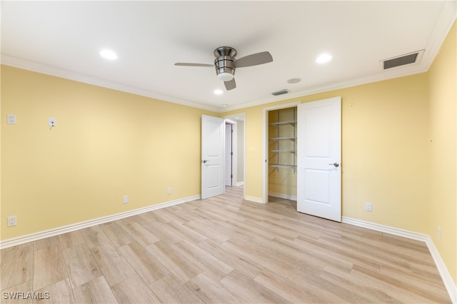 1135 7th St S, Naples, FL 34102 - unfurnished bedroom with ornamental molding, light wood-style floors, recessed lighting, and a ceiling fan