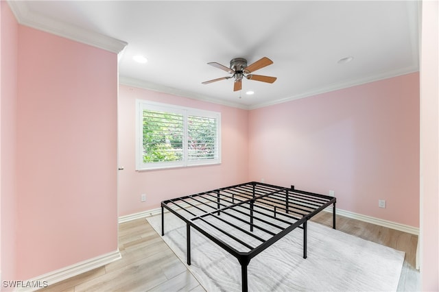 1135 7th St S, Naples, FL 34102 - bedroom featuring ornamental molding, light wood-style floors, recessed lighting, and a ceiling fan
