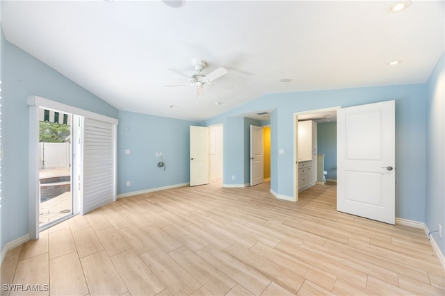 1135 7th St S, Naples, FL 34102 - unfurnished bedroom featuring lofted ceiling, access to exterior, light wood-style flooring, a ceiling fan, and recessed lighting