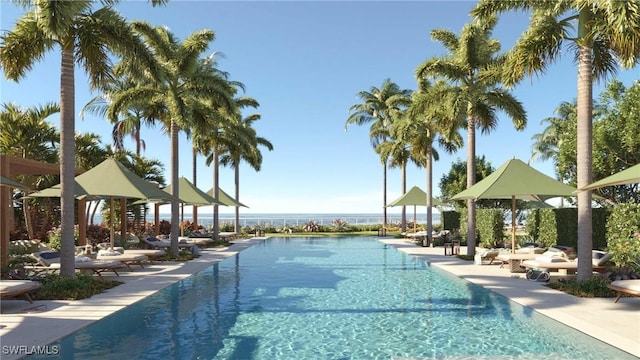 community pool with a patio