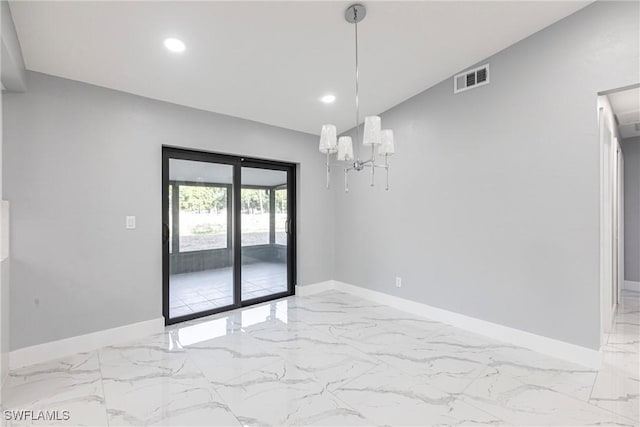 242 Ground Dove Cir, Lehigh Acres, FL 33936 - spare room featuring light marble finish floors, baseboards, recessed lighting, and a chandelier
