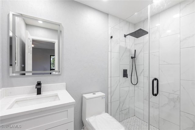 242 Ground Dove Cir, Lehigh Acres, FL 33936 - full bathroom featuring a shower stall, toilet, vanity, and recessed lighting