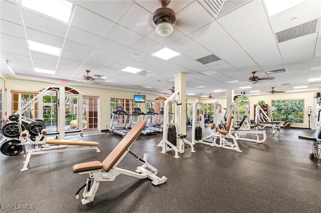 20310 Estero Gardens Cir Unit 102, Estero, FL 33928 - exercise room featuring plenty of natural light, visible vents, and ceiling fan