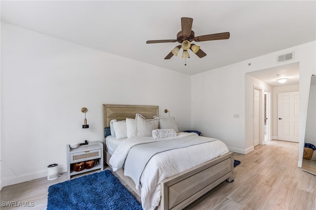 20310 Estero Gardens Cir Unit 102, Estero, FL 33928 - bedroom with light wood-style floors, visible vents, a ceiling fan, and baseboards
