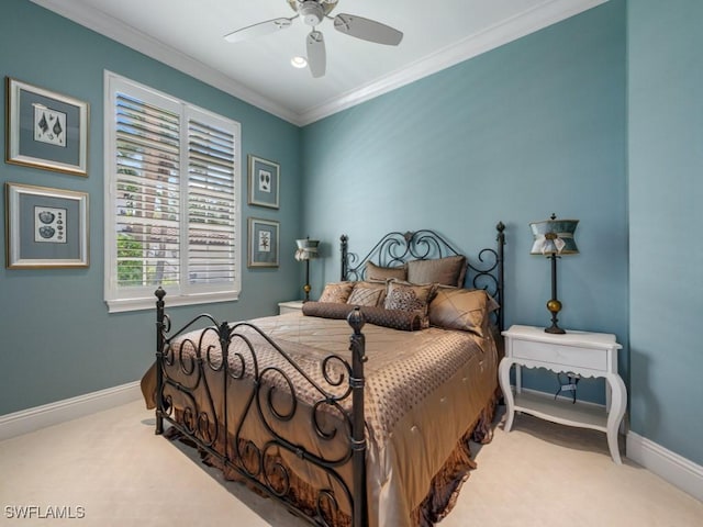 28561 Calabria Ct Unit 102, Naples, FL 34110 - carpeted bedroom with baseboards, crown molding, and ceiling fan