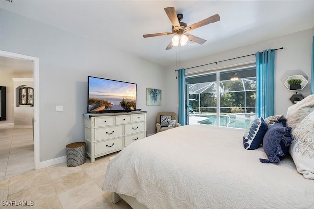 1518 Mcgregor Reserve Dr, Fort Myers, FL 33901 - bedroom featuring access to exterior, light tile patterned flooring, and ceiling fan
