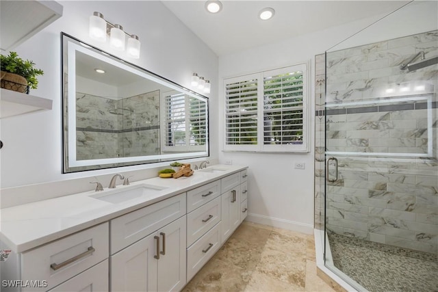 1518 Mcgregor Reserve Dr, Fort Myers, FL 33901 - full bathroom featuring double vanity, a shower stall, and recessed lighting