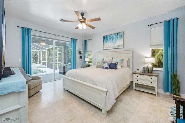 1518 Mcgregor Reserve Dr, Fort Myers, FL 33901 - bedroom with access to outside, a ceiling fan, and light tile patterned floors