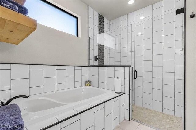 137 SE 23rd Ter, Cape Coral, FL 33990 - full bath featuring a bath, recessed lighting, tile patterned flooring, and tiled shower