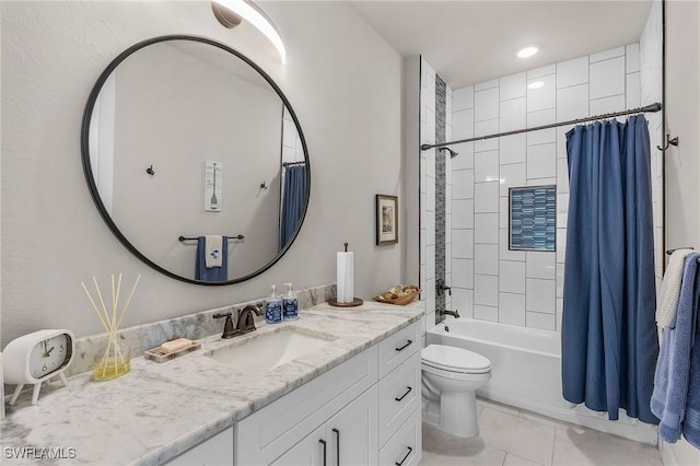 137 SE 23rd Ter, Cape Coral, FL 33990 - bathroom with recessed lighting, tile patterned floors, toilet, vanity, and shower / bath combo