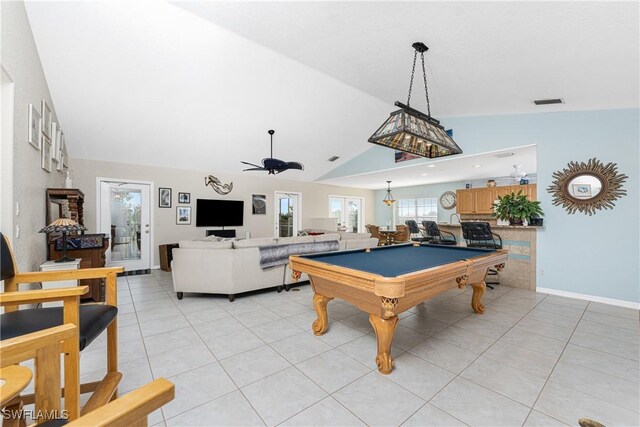 24343 Pirate Harbor Blvd, Punta Gorda, FL 33955 - recreation room featuring billiards, a ceiling fan, visible vents, and light tile patterned floors