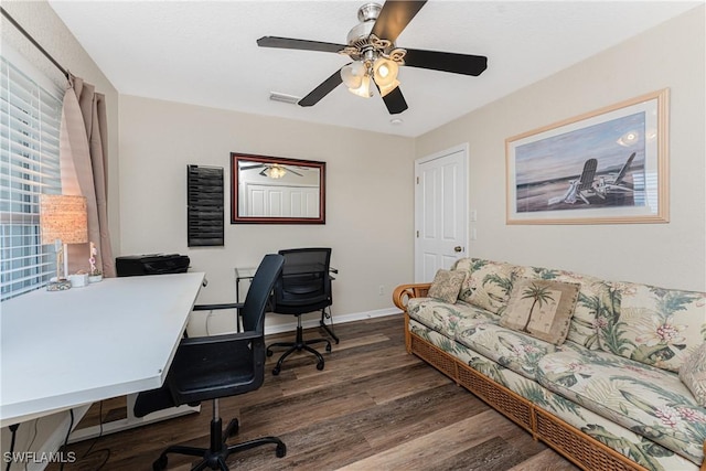 24343 Pirate Harbor Blvd, Punta Gorda, FL 33955 - office area with visible vents, baseboards, wood finished floors, and ceiling fan