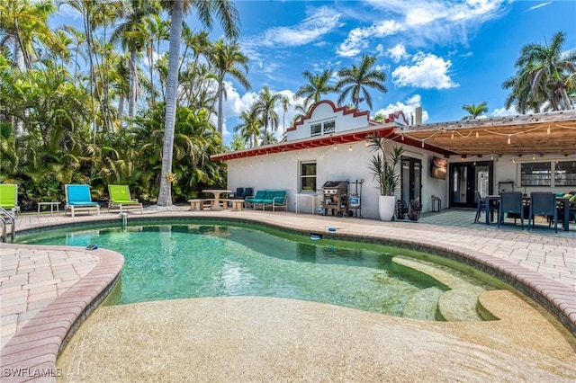 pool featuring a patio and area for grilling