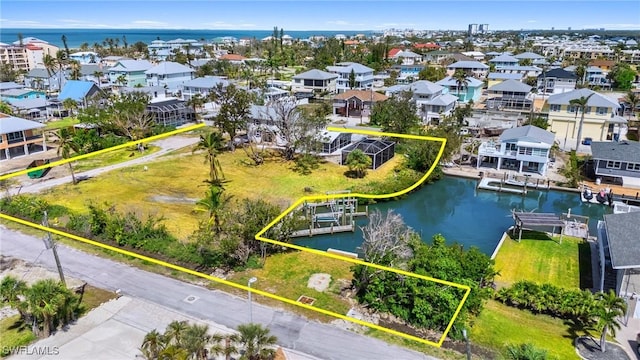 175 Bahia Via, Fort Myers Beach, FL 33931 - aerial view of residential area with property boundaries highlighted and a nearby body of water