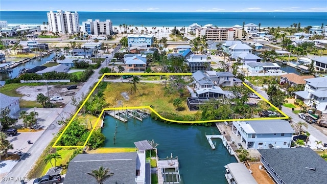 175 Bahia Via, Fort Myers Beach, FL 33931 - aerial view of property and surrounding area featuring a large body of water and property parcel outlined