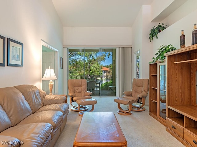 1036 Egrets Walk Cir Unit 202, Naples, FL 34108 - living area featuring carpet flooring and a towering ceiling