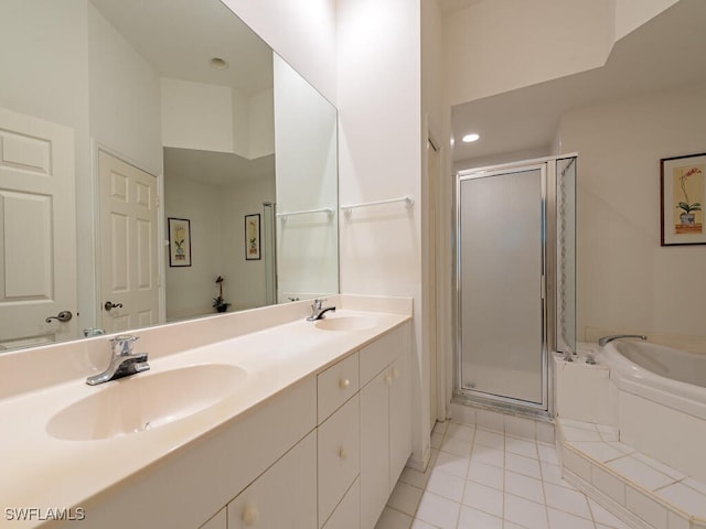 1036 Egrets Walk Cir Unit 202, Naples, FL 34108 - full bath with tile patterned floors, a shower stall, a sink, and a bath