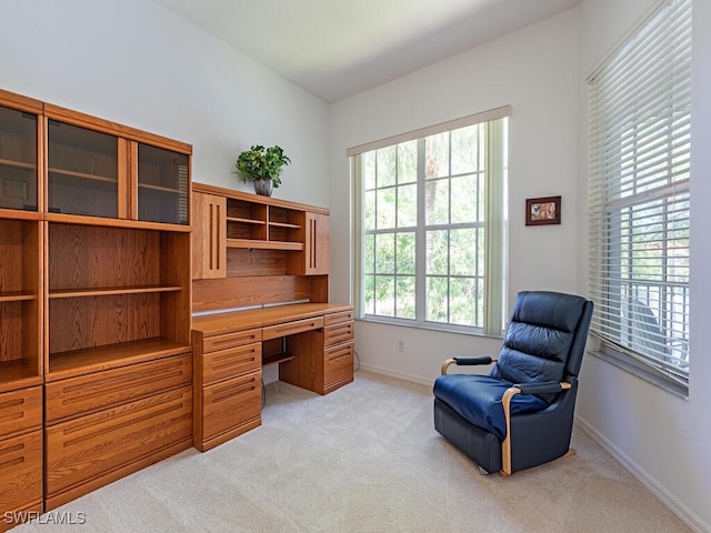 1036 Egrets Walk Cir Unit 202, Naples, FL 34108 - office area with baseboards, light colored carpet, and built in study area