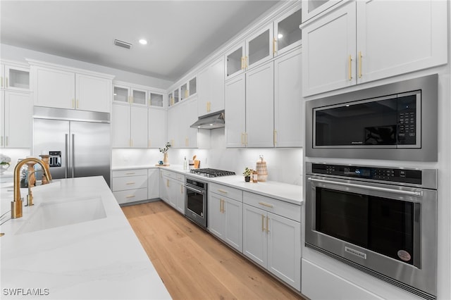 16214 Verilyn Cir, Naples, FL 34110 - kitchen with a sink, visible vents, light wood-style floors, built in appliances, and under cabinet range hood