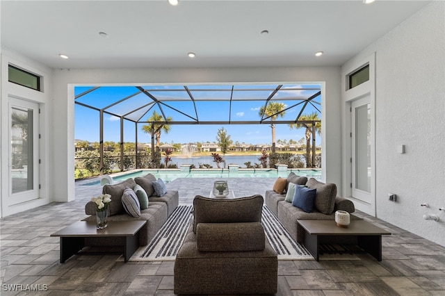16214 Verilyn Cir, Naples, FL 34110 - view of patio / terrace with a lanai, outdoor lounge area, and an outdoor pool