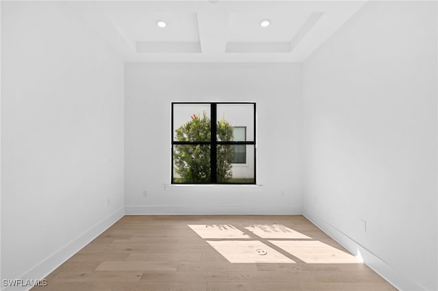 16214 Verilyn Cir, Naples, FL 34110 - empty room with recessed lighting, light wood-style flooring, baseboards, and coffered ceiling