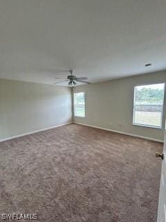 18301 Pine Nut Ct, Lehigh Acres, FL 33972 - unfurnished room featuring baseboards, ceiling fan, and carpet