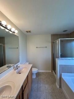 18301 Pine Nut Ct, Lehigh Acres, FL 33972 - full bathroom featuring a sink, a shower stall, and a bath