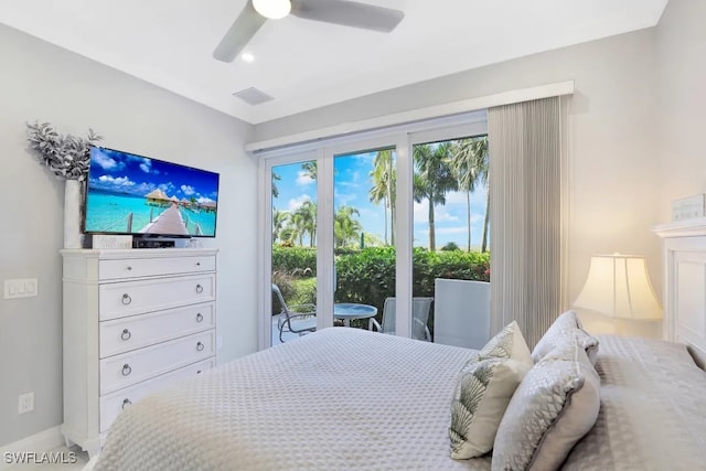 140 Seaview Ct Unit 103N, Marco Island, FL 34145 - bedroom with baseboards, ceiling fan, access to exterior, and visible vents